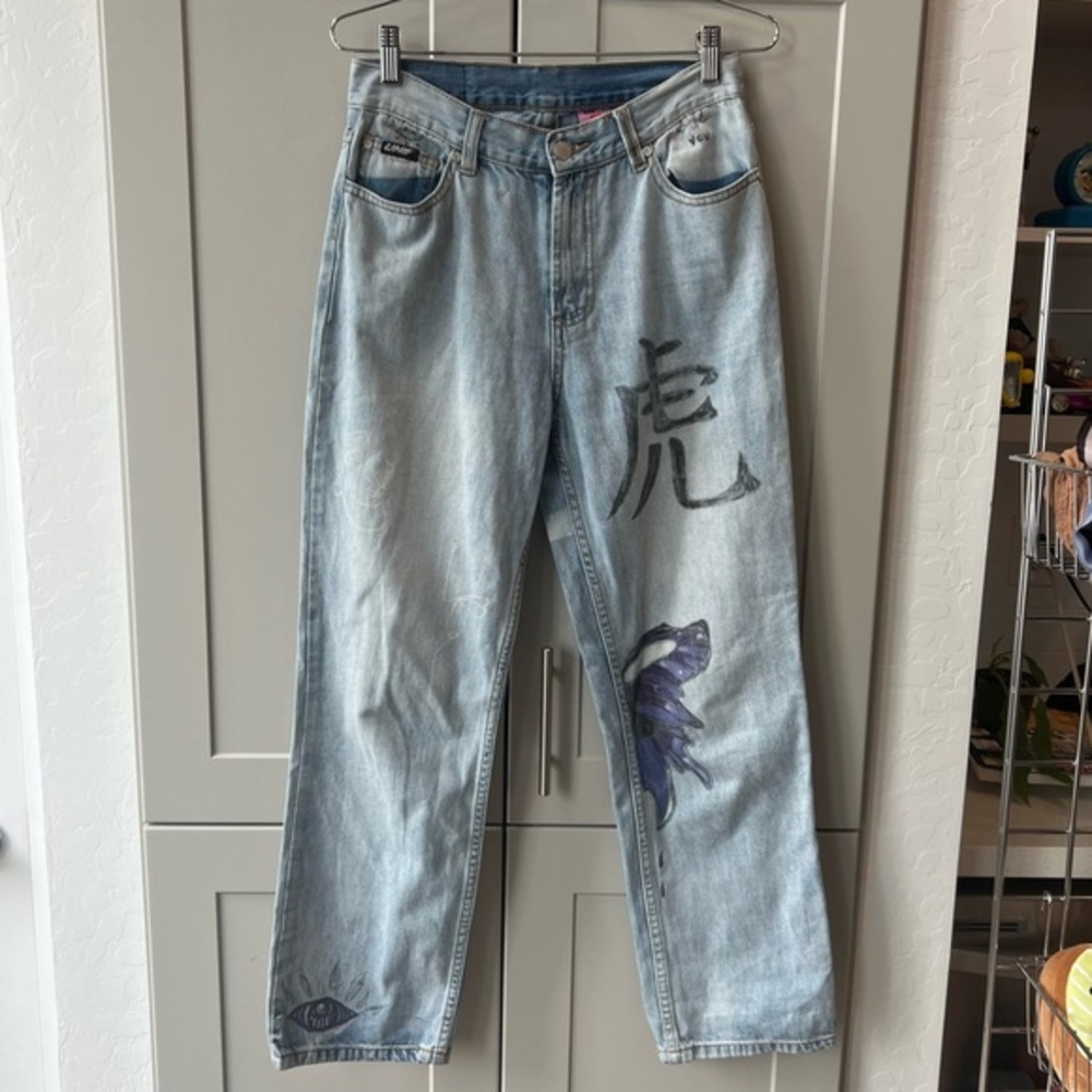 Unif Custon Hand Painted Reworked Straight Leg Acid Washed Jeans 27 Small Doodle